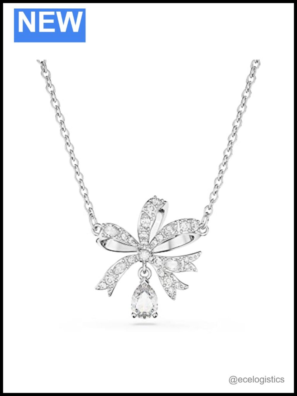 Swarovski Volta Pendant Necklace Bow Crystal Rhodium Plated 15-17in